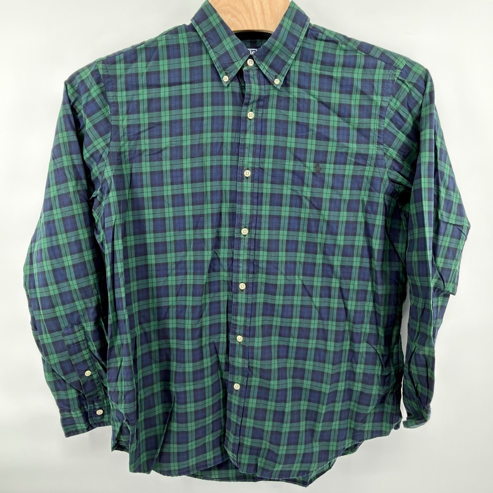 Polo Ralph Lauren Button Front Mens XL Green Navy Blue Black Plaid Classic Fit